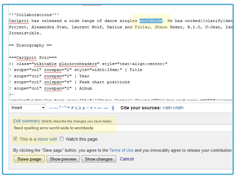 wikipedia editing spelling error