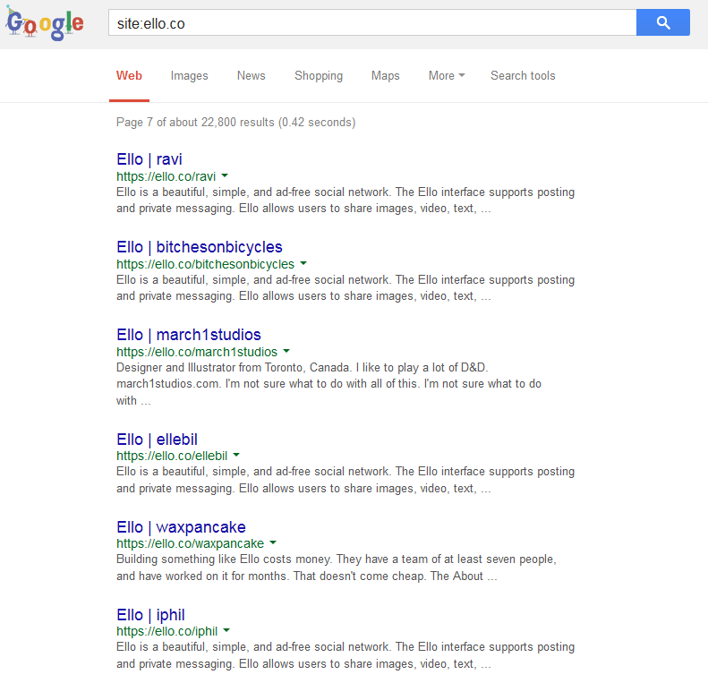 ello in search engine results