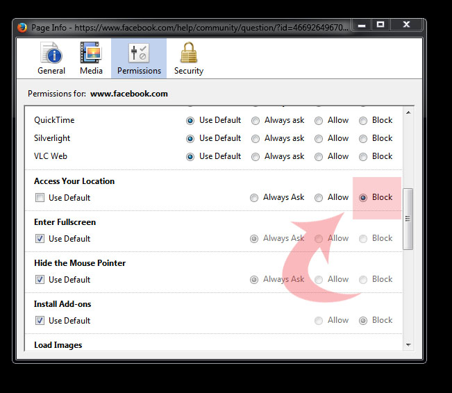 facebook disable location firefox browser