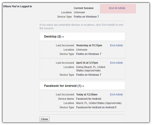 facebook log out of all devices