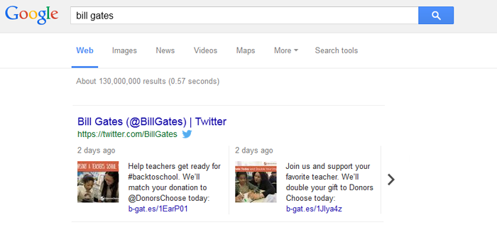 tweets indexed in search results