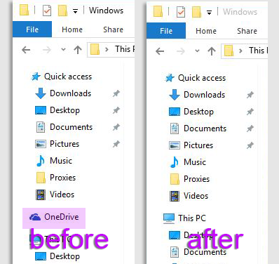 remove One Drive Windows 10 explorer